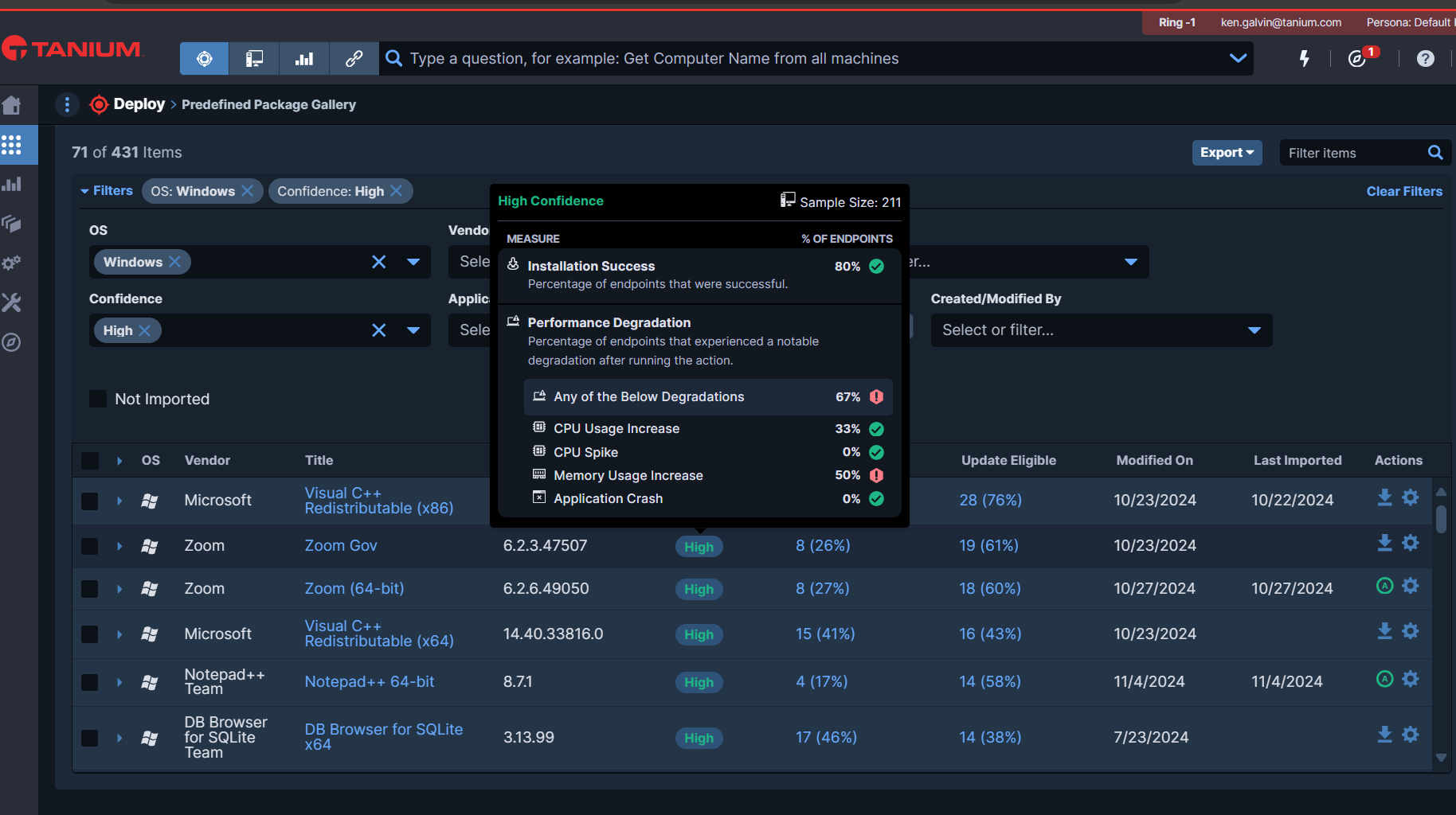 Screenshot of Tanium Confidence Score drill-down view