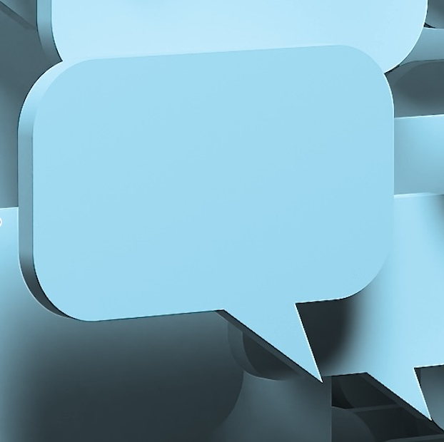 An image of blank, overlapped, pale blue speech bubbles, floating in a cluster.